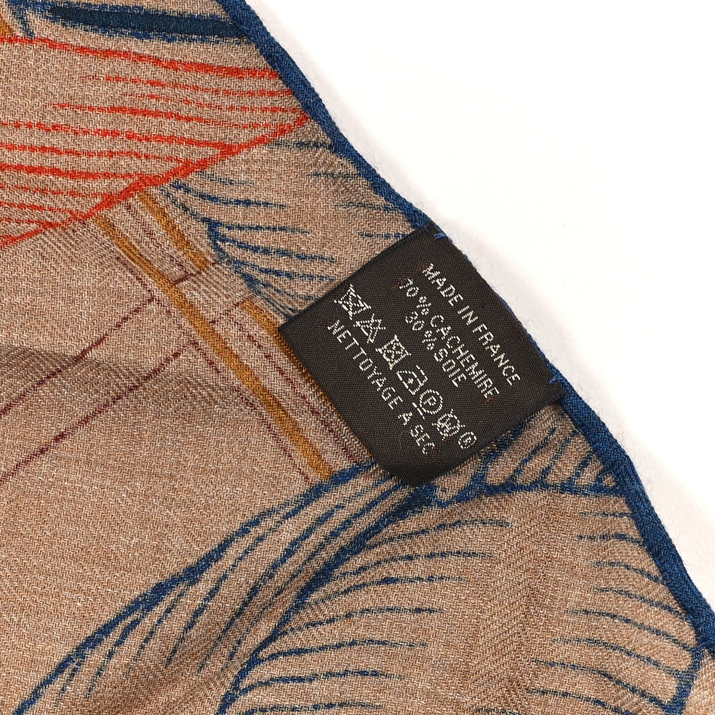 Cashmere Silk Masan & Masan Giant Triangle Scarf Tabac Orange Bleu