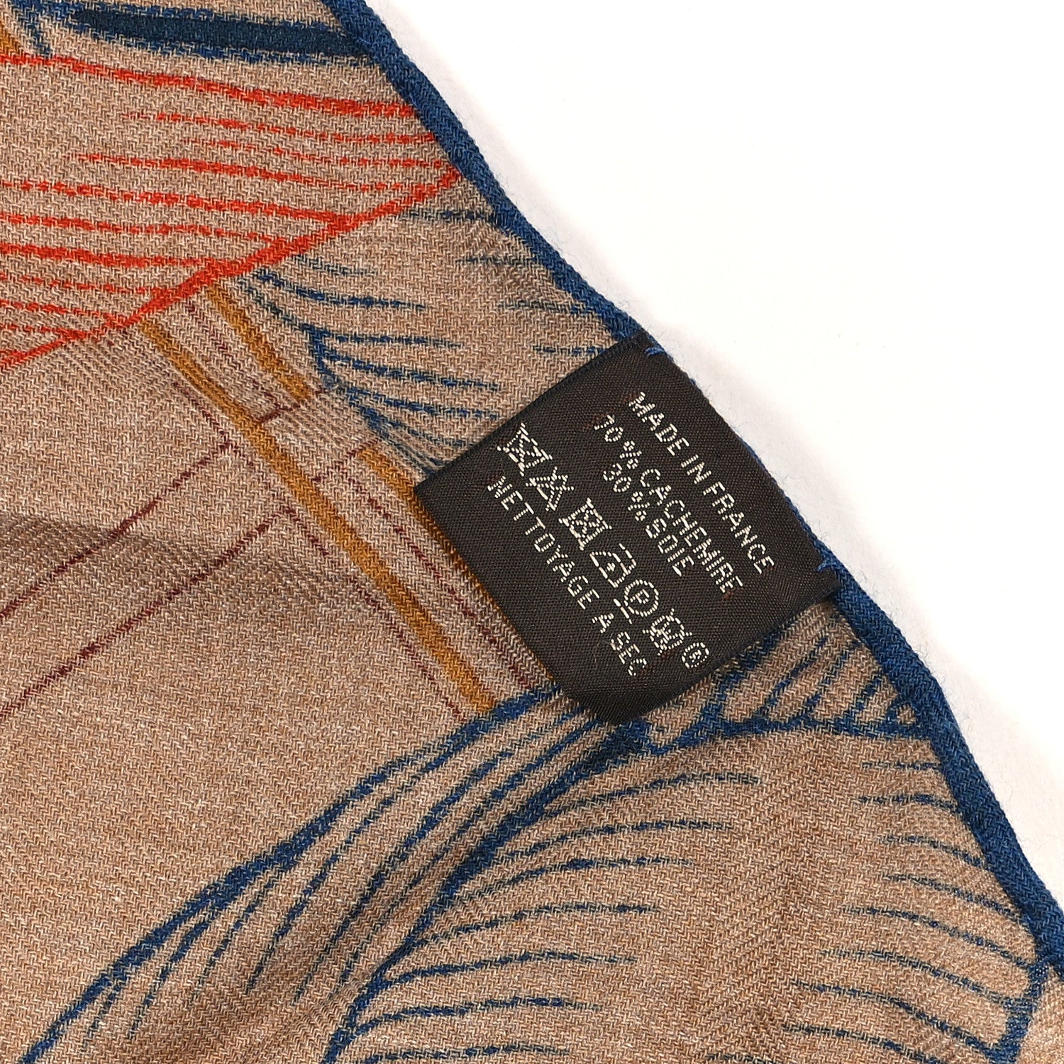 Hermes Cashmere Silk Masan & Masan Giant Triangle Scarf Tabac Orange Bleu 5 of 5
