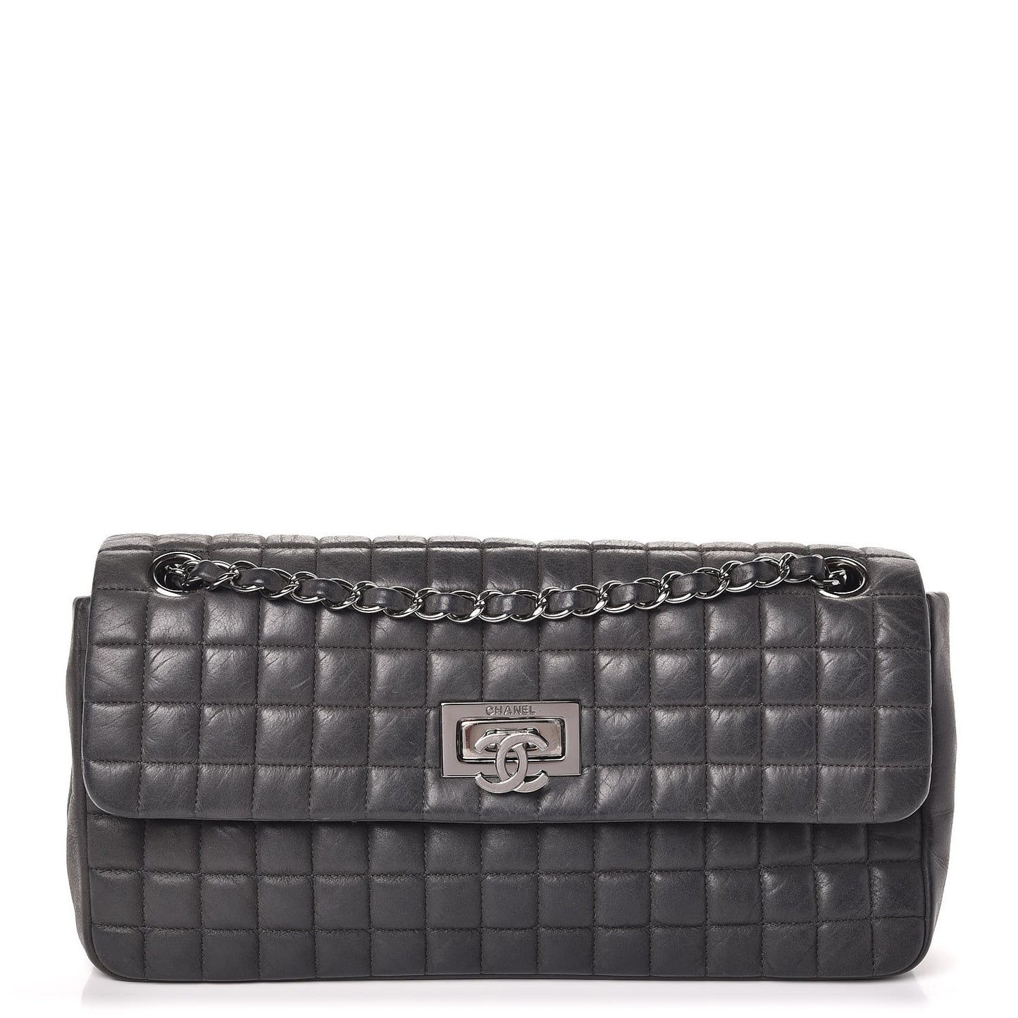 Iridescent Calfskin Square Quilted Flap Dark Grey