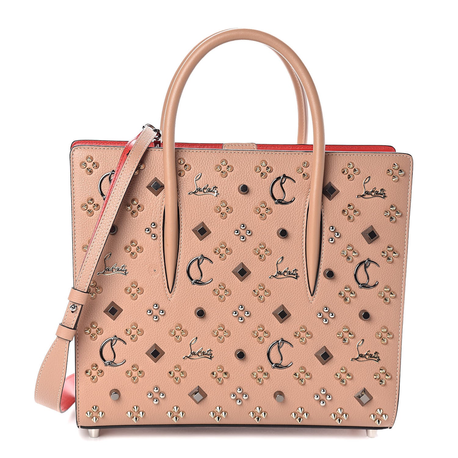 Christian Louboutin Calfskin Spikes Loubinthesky Medium Paloma Nude Multimetal 1 of 9