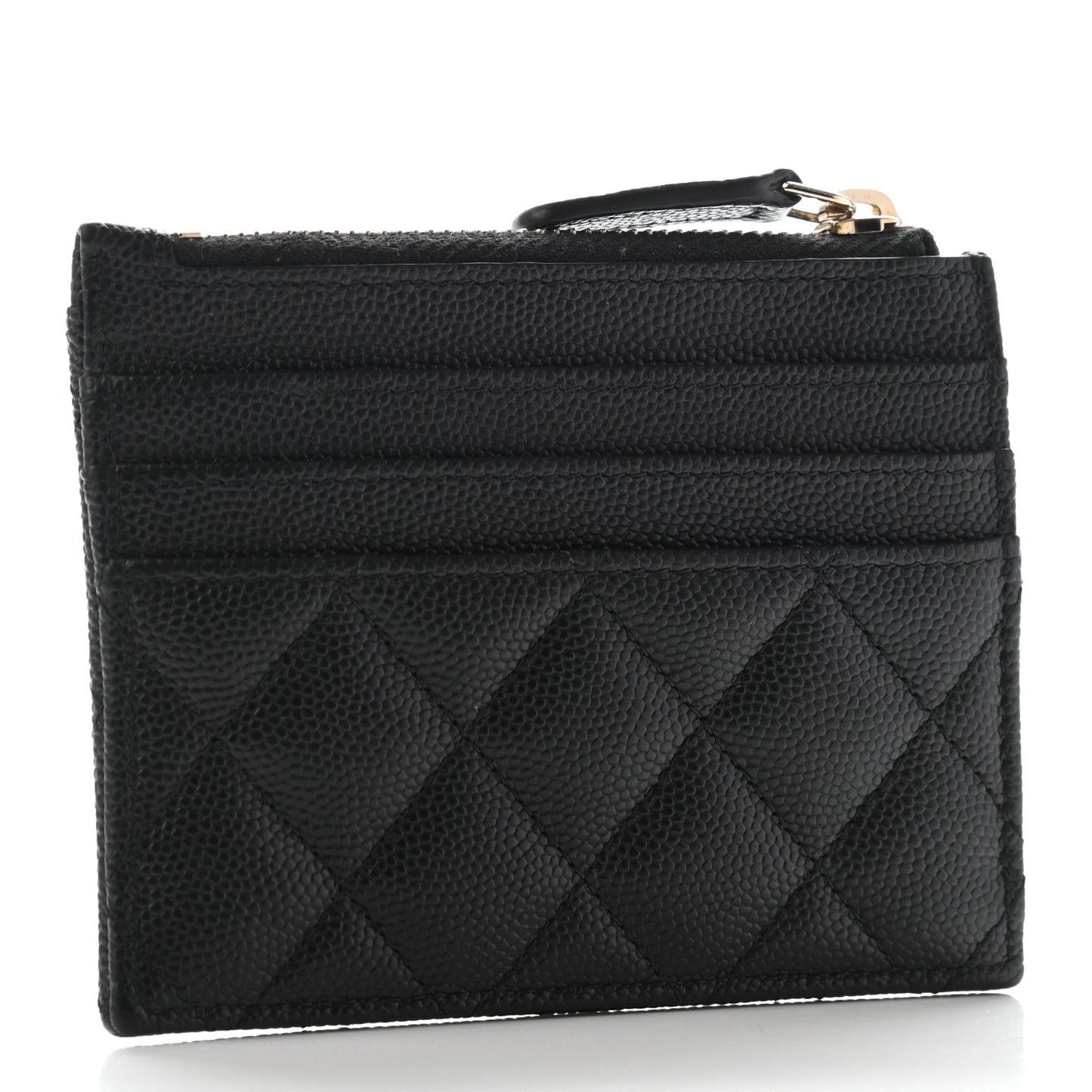 Caviar Quilted CC Zip Card Holder Black