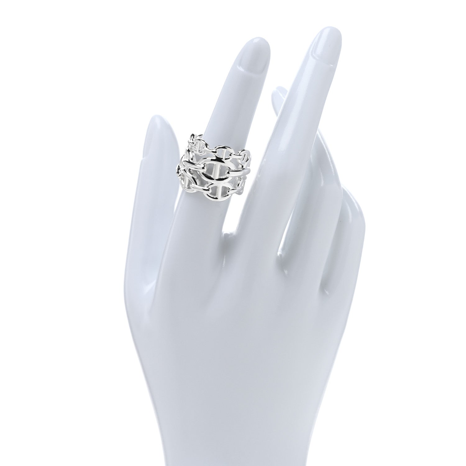 Hermes Sterling Silver GM Chaine d'ncre Enchainee Band Ring 53 6.5 2 of 4