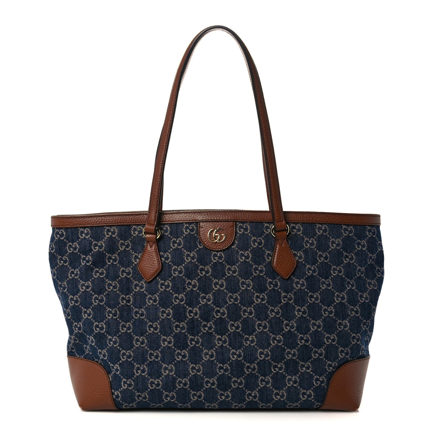 New Denim GG Monogram Medium Ophidia Shopping Tote Blue Tea Cuir