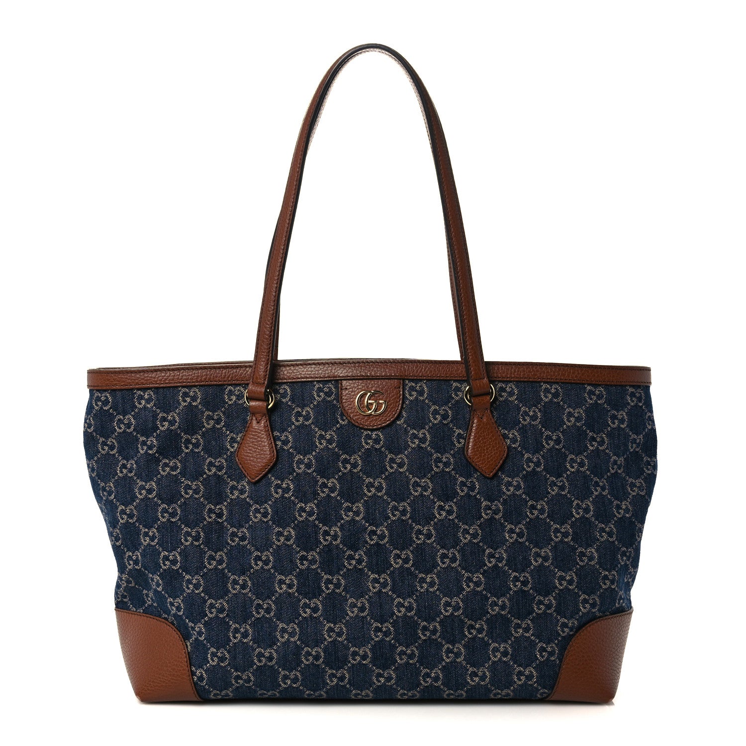 Gucci New Denim GG Monogram Medium Ophidia Shopping Tote Blue Tea Cuir 1 of 15
