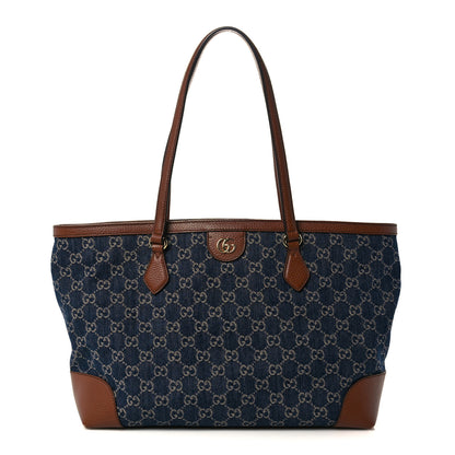 Gucci New Denim GG Monogram Medium Ophidia Shopping Tote Blue Tea Cuir 1 of 15