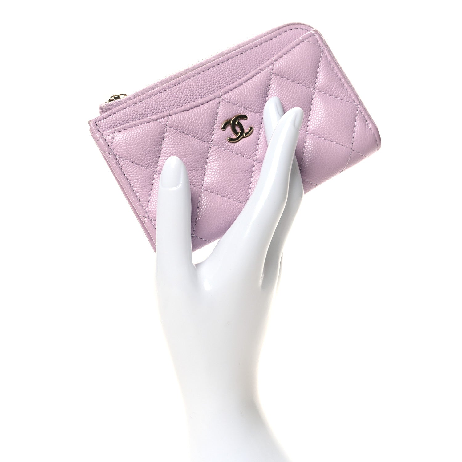 Chanel Caviar Quilted CC Zip Around Card Holder Light Purple 2 of 10