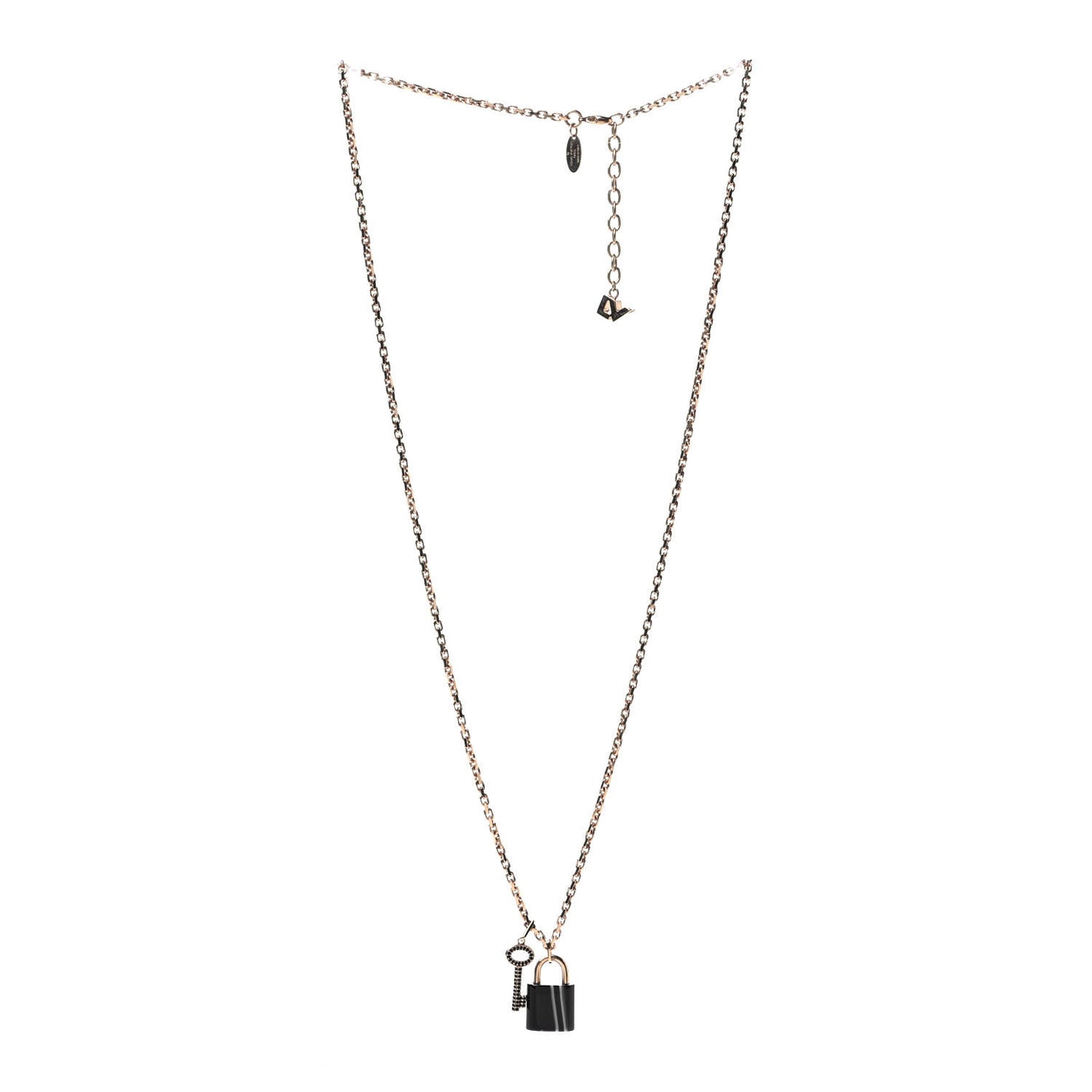 Metal Onyx Crystal Padlock And Key Pendant Necklace Gold Black
