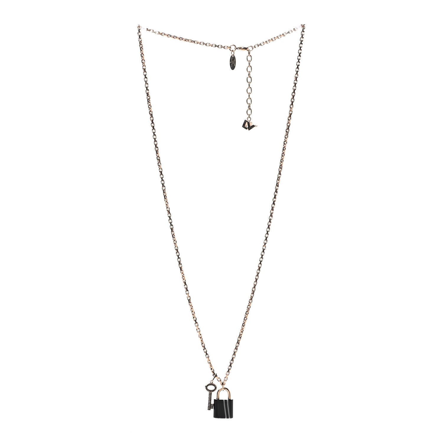 Louis Vuitton Metal Onyx Crystal Padlock And Key Pendant Necklace Gold Black 2 of 4