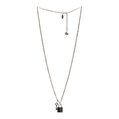 Louis Vuitton Metal Onyx Crystal Padlock And Key Pendant Necklace Gold Black 2 of 4