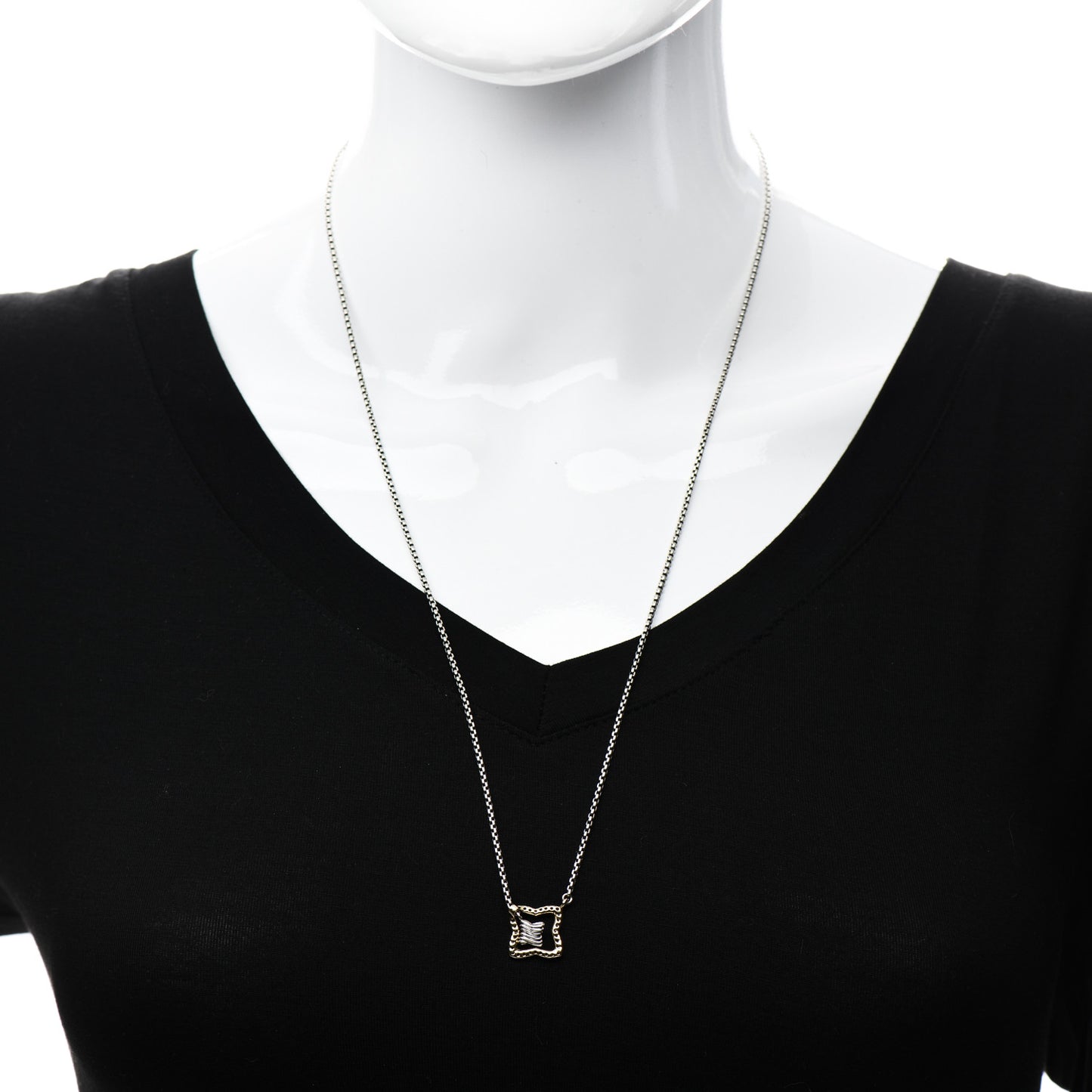 Sterling Silver 18K Yellow Gold Diamond 17mm Quatrefoil Lariat Necklace