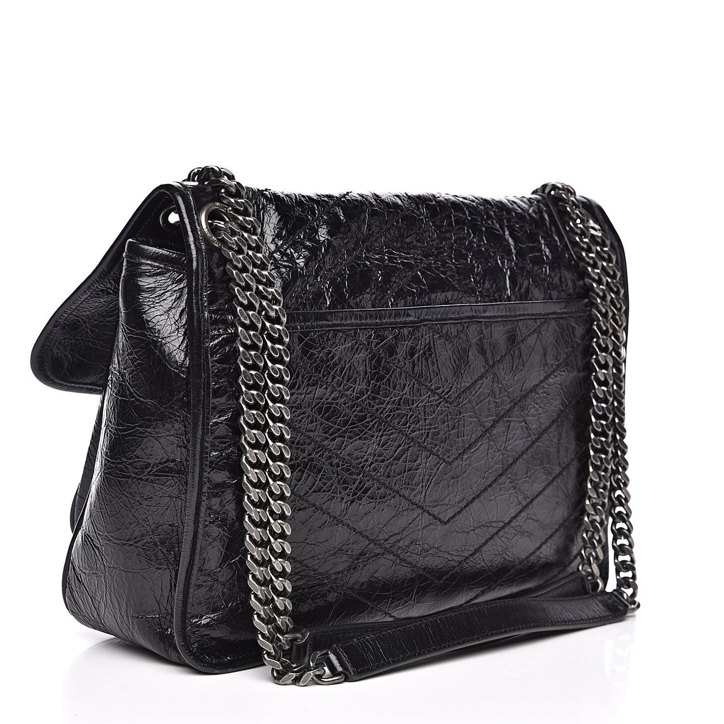 Crinkled Calfskin Matelasse Monogram Medium Niki Chain Satchel Black