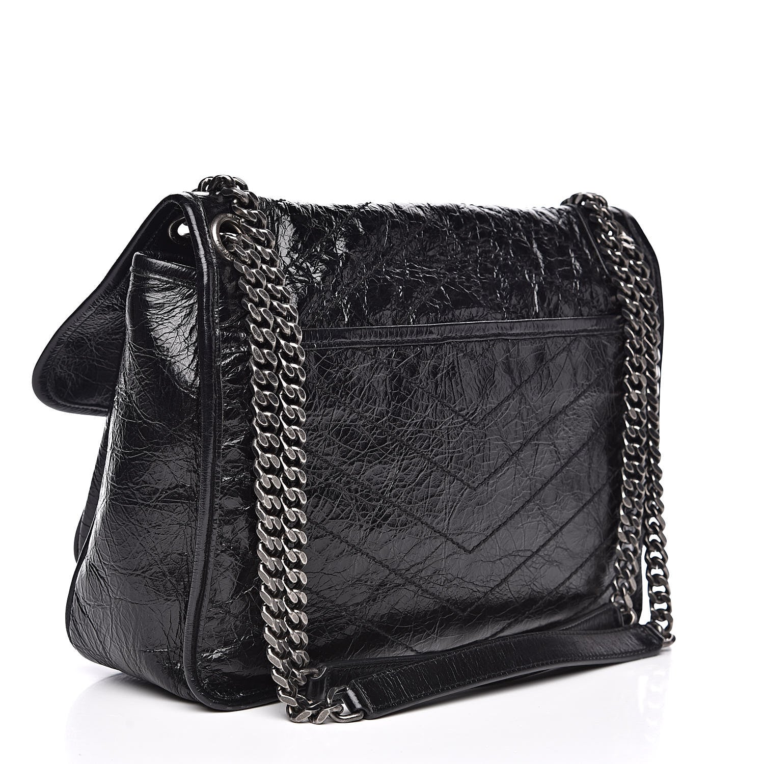 Saint Laurent Crinkled Calfskin Matelasse Monogram Medium Niki Chain Satchel Black 3 of 11