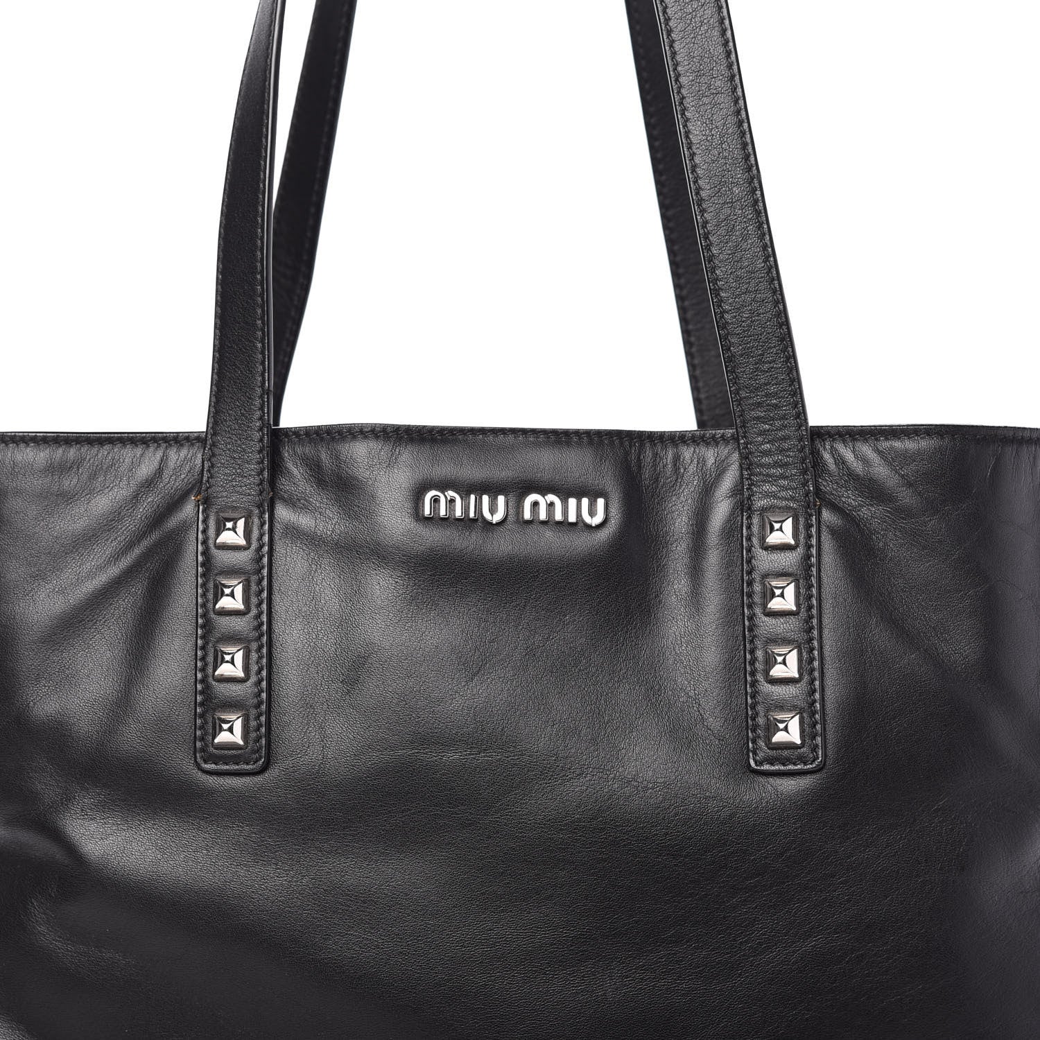 Miu Miu Soft Calf Studded Shopping Tote Black 10 of 10