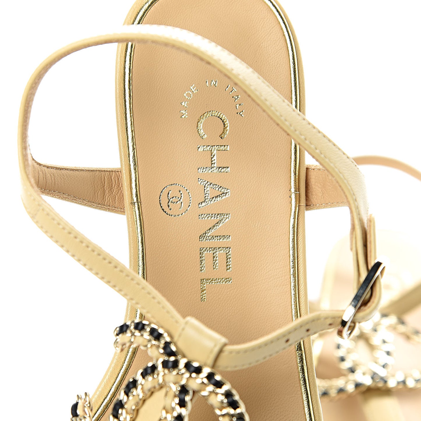 Lambskin Chain CC Logo Thong Sandals 36 Beige