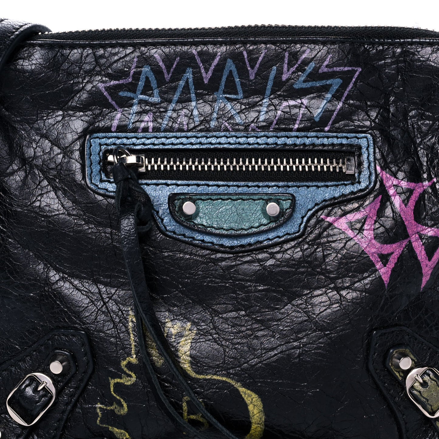 Agneau Classic Silver Hardware Graffiti Reporter XS Black