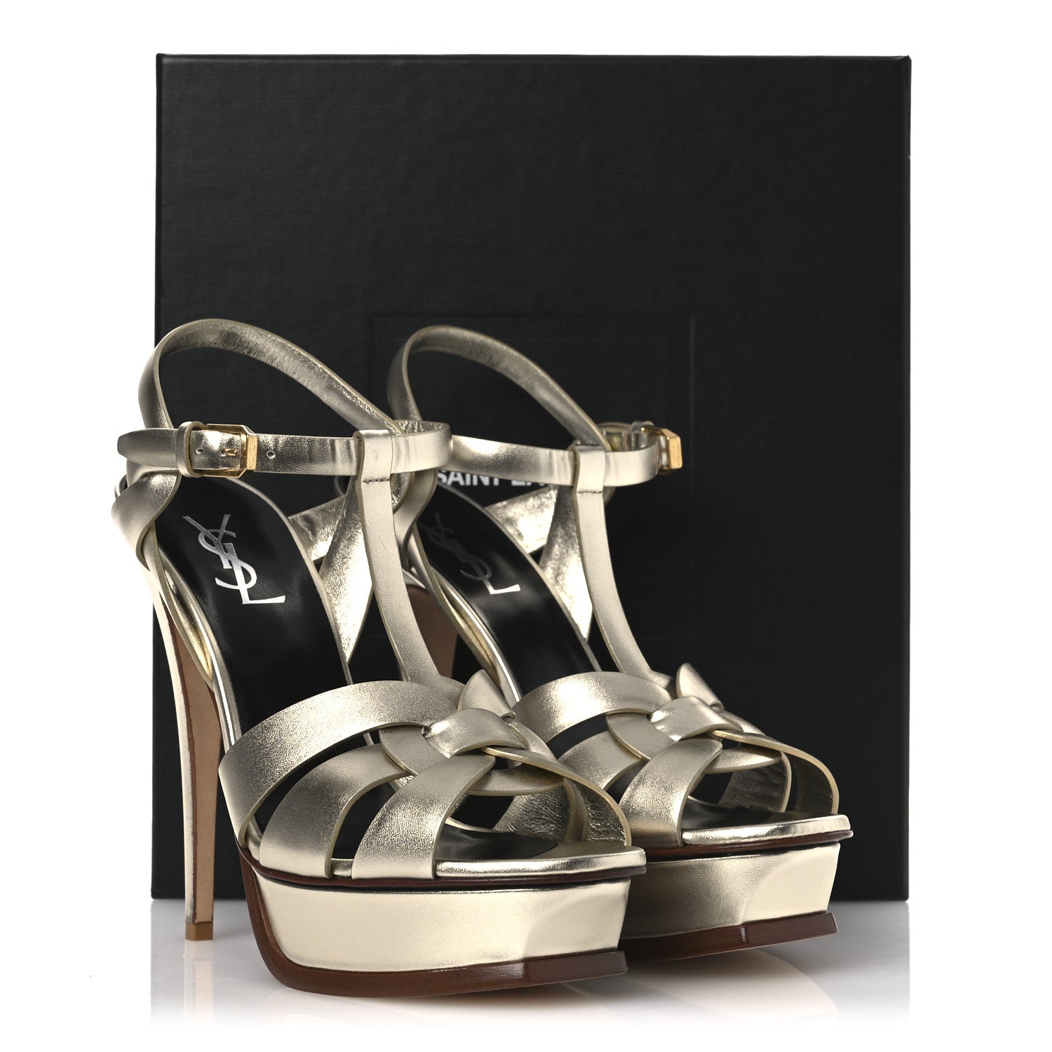 Saint Laurent Veau Laminato Tribute 105 Platform Sandals 40.5 Platino 13 of 13