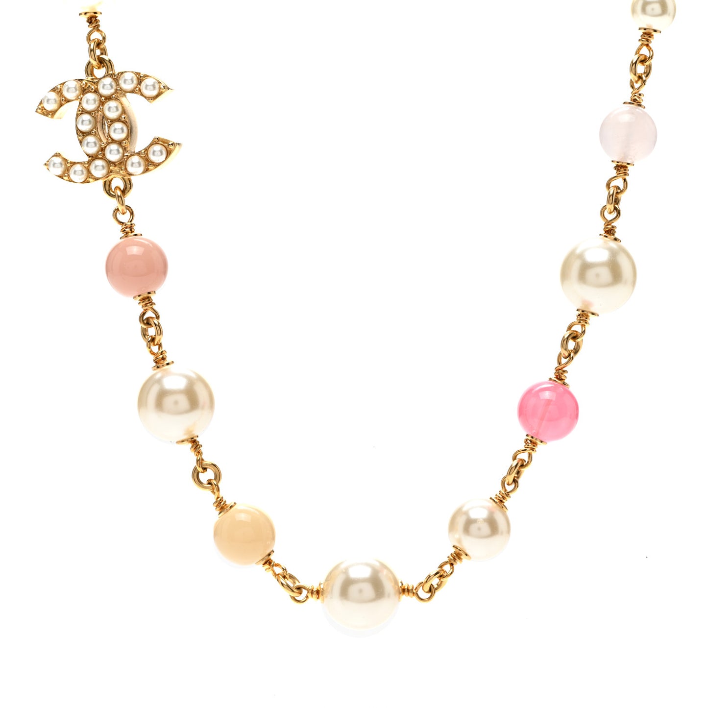 Resin Pearl Crystal CC Choker Necklace Gold Pink White