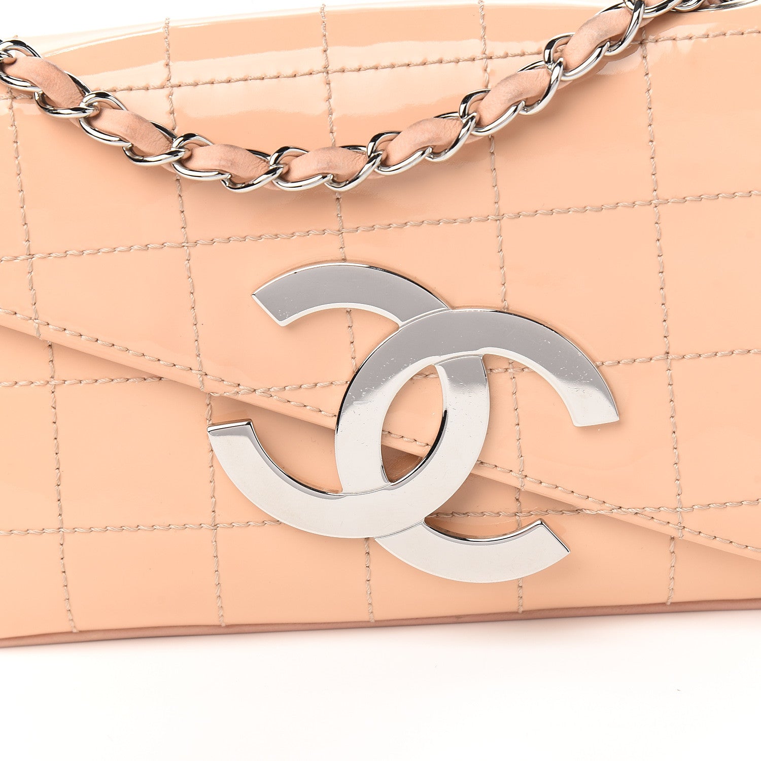 Chanel Patent Square Stitched CC Flap Clutch Beige 11 of 12