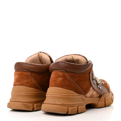 Gucci X SEGA Suede Calfskin GG Monogram Mens Flashtrek Sneakers 6.5 New Cuir Beige Ruggine 4 of 12