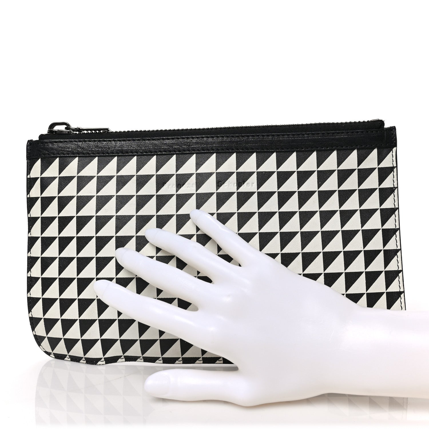 Proenza Schouler Calfskin Triangle Print Zip Pouch Black White 2 of 7