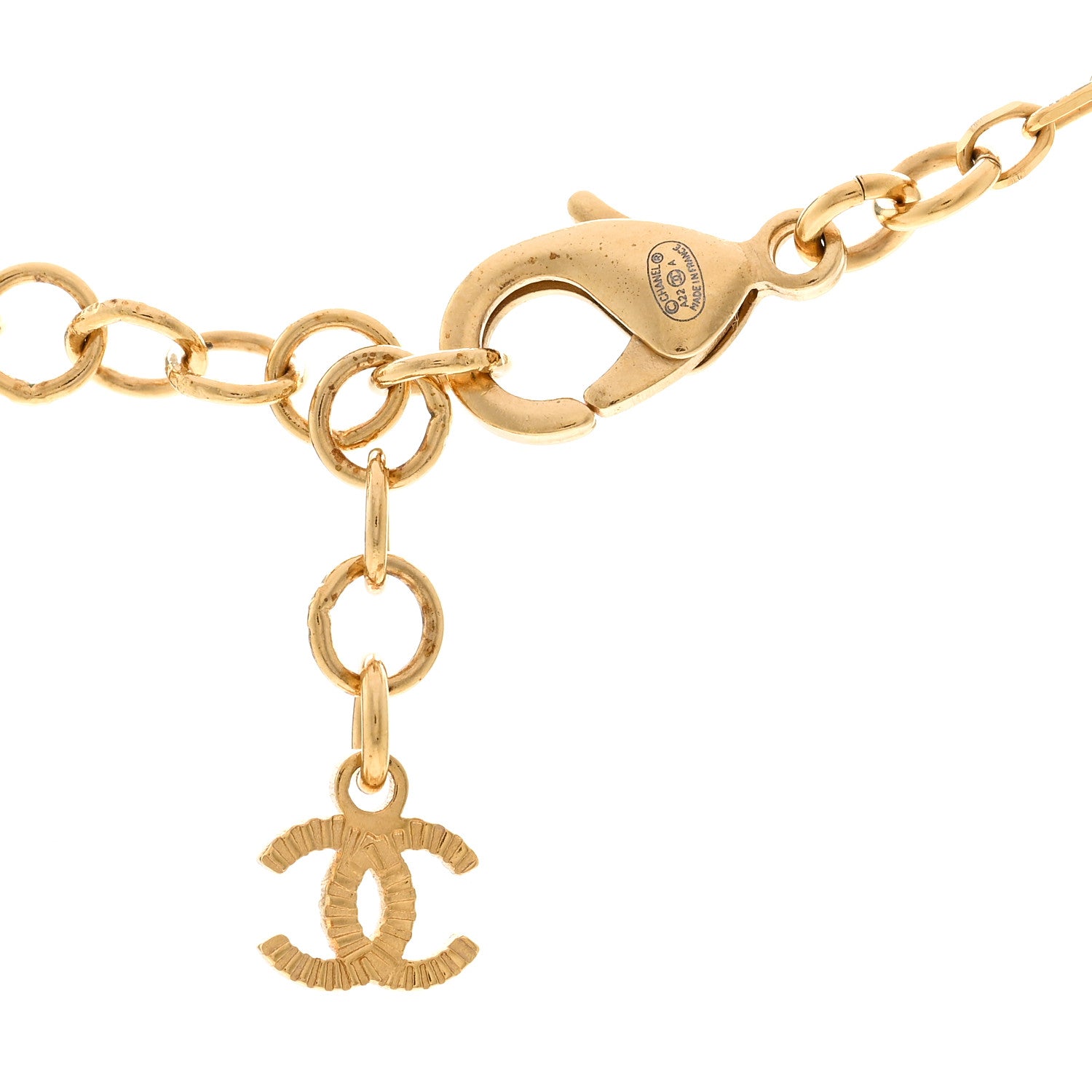 Chanel Crystal Metal CC Round Pendant Necklace Gold 5 of 6