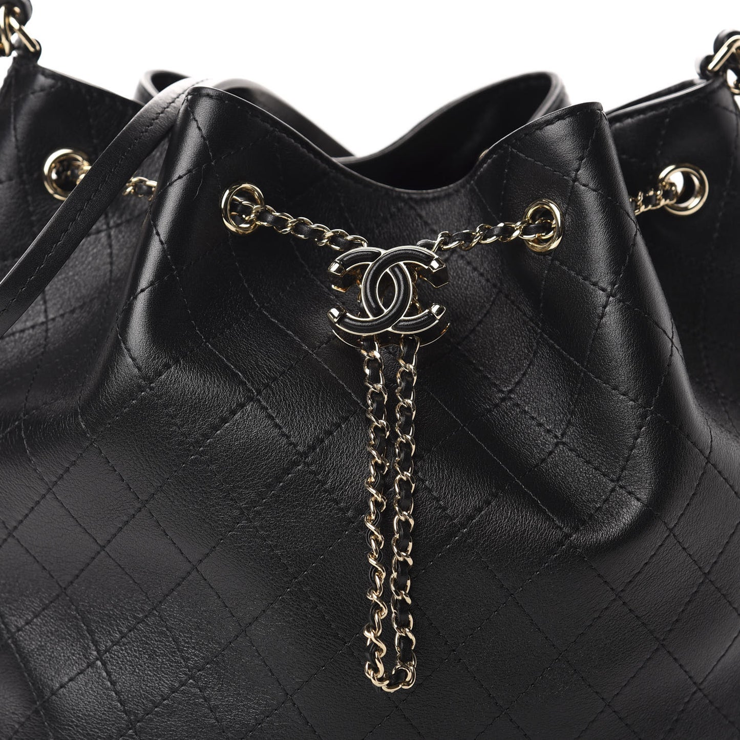 Calfskin Stitched Drawstring Bag Black