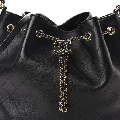 Chanel Calfskin Stitched Drawstring Bag Black 12 of 13