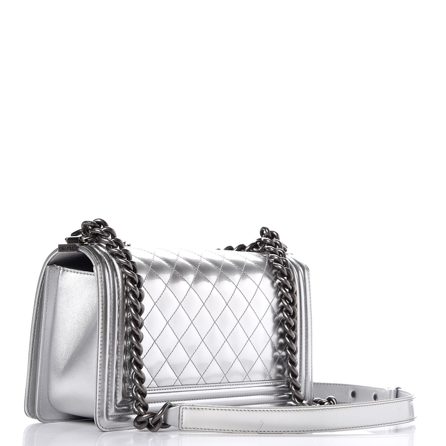 Chanel Metallic Patent Calfskin Quilted Medium Boy Flap Silver 4 of 9