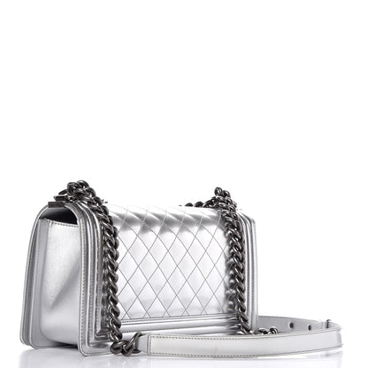 Chanel Metallic Patent Calfskin Quilted Medium Boy Flap Silver 4 of 9