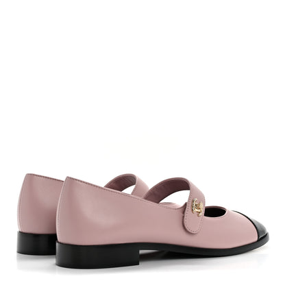 Chanel Calfskin Patent Mary Janes Flats 40 Pink Black 5 of 10