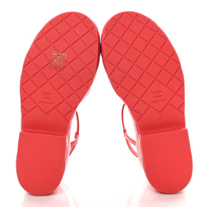 Chanel Calfskin Quilted Wedge Logo Sandals 37 Red 6 of 10