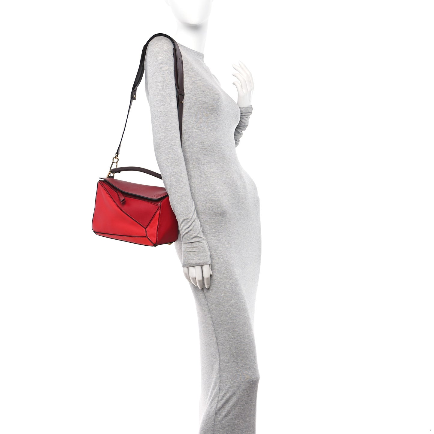 Calfskin Colorblock Small Puzzle Bag Red
