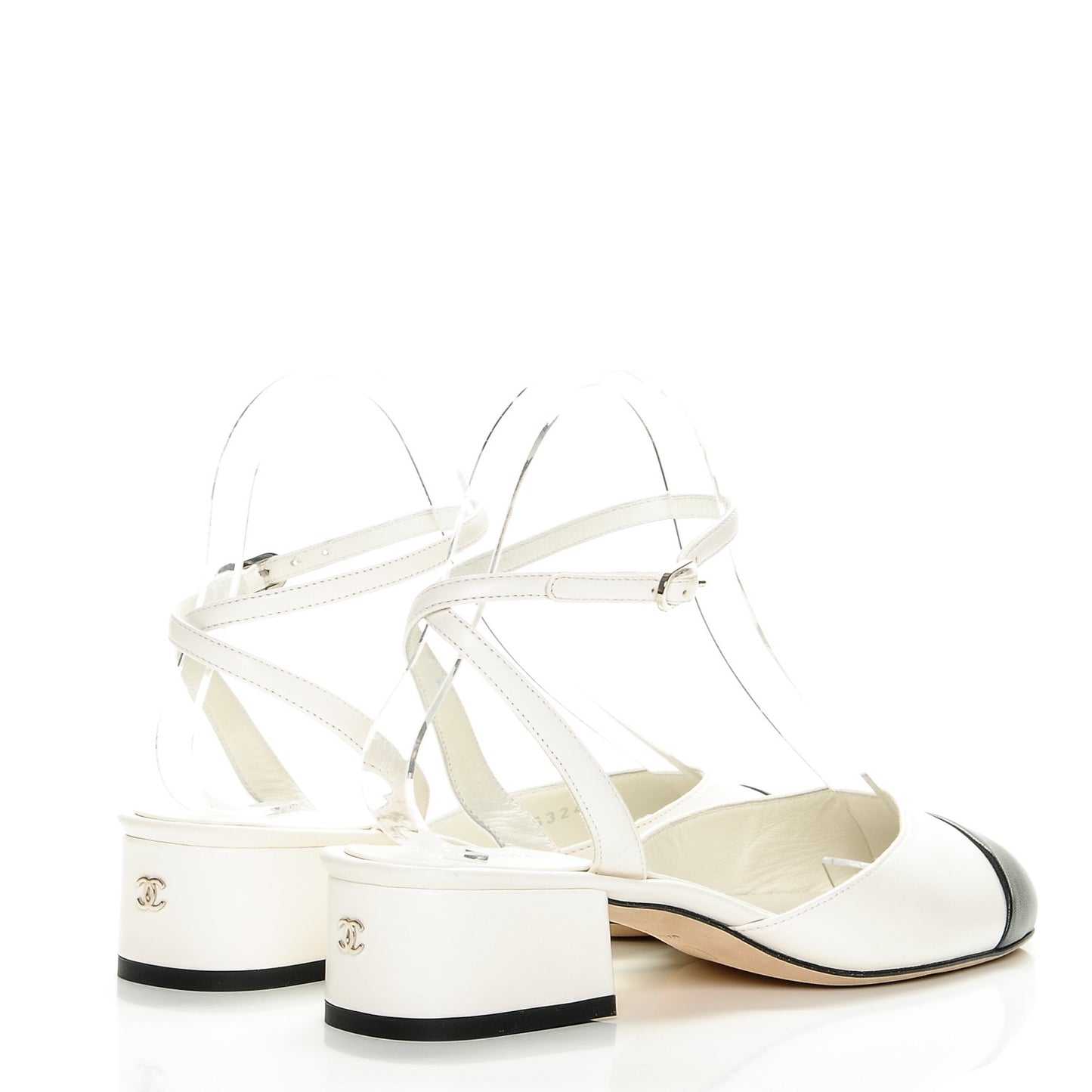 Lambskin Cap Toe CC Slingback Sandals 35.5 White Black