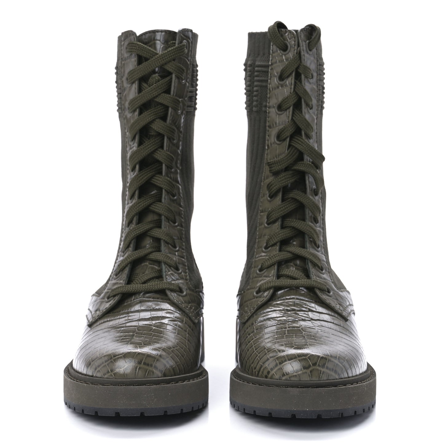 Vitello Stretch Fabric 3D FF Croc Embossed Womens Combat Boots 37.5 Illinois Oliva