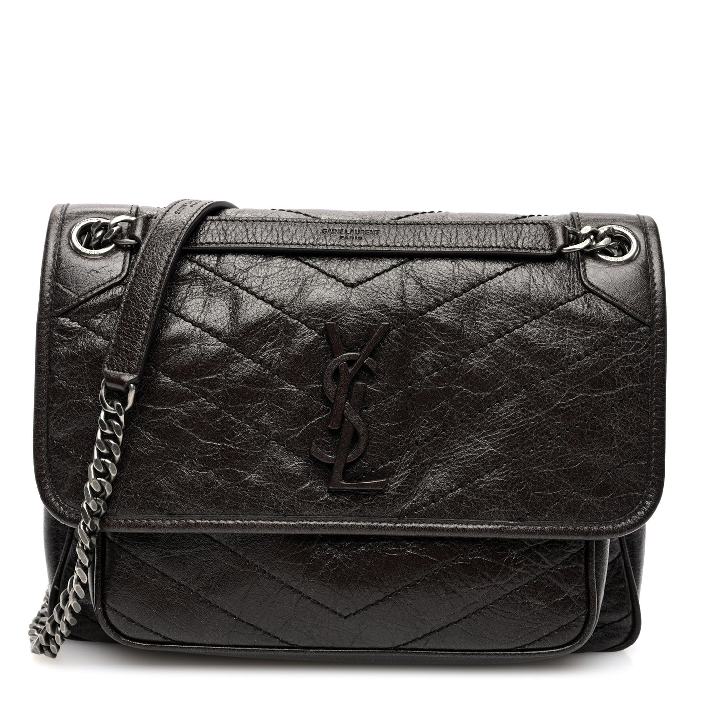 Crinkled Calfskin Matelasse Monogram Medium Niki Chain Satchel Tulip