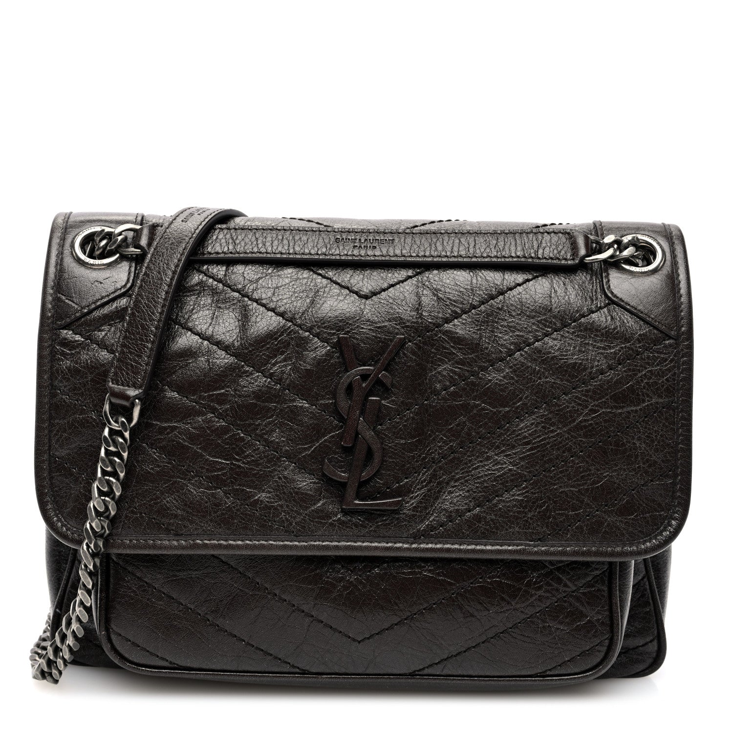 Saint Laurent Crinkled Calfskin Matelasse Monogram Medium Niki Chain Satchel Tulip 1 of 11
