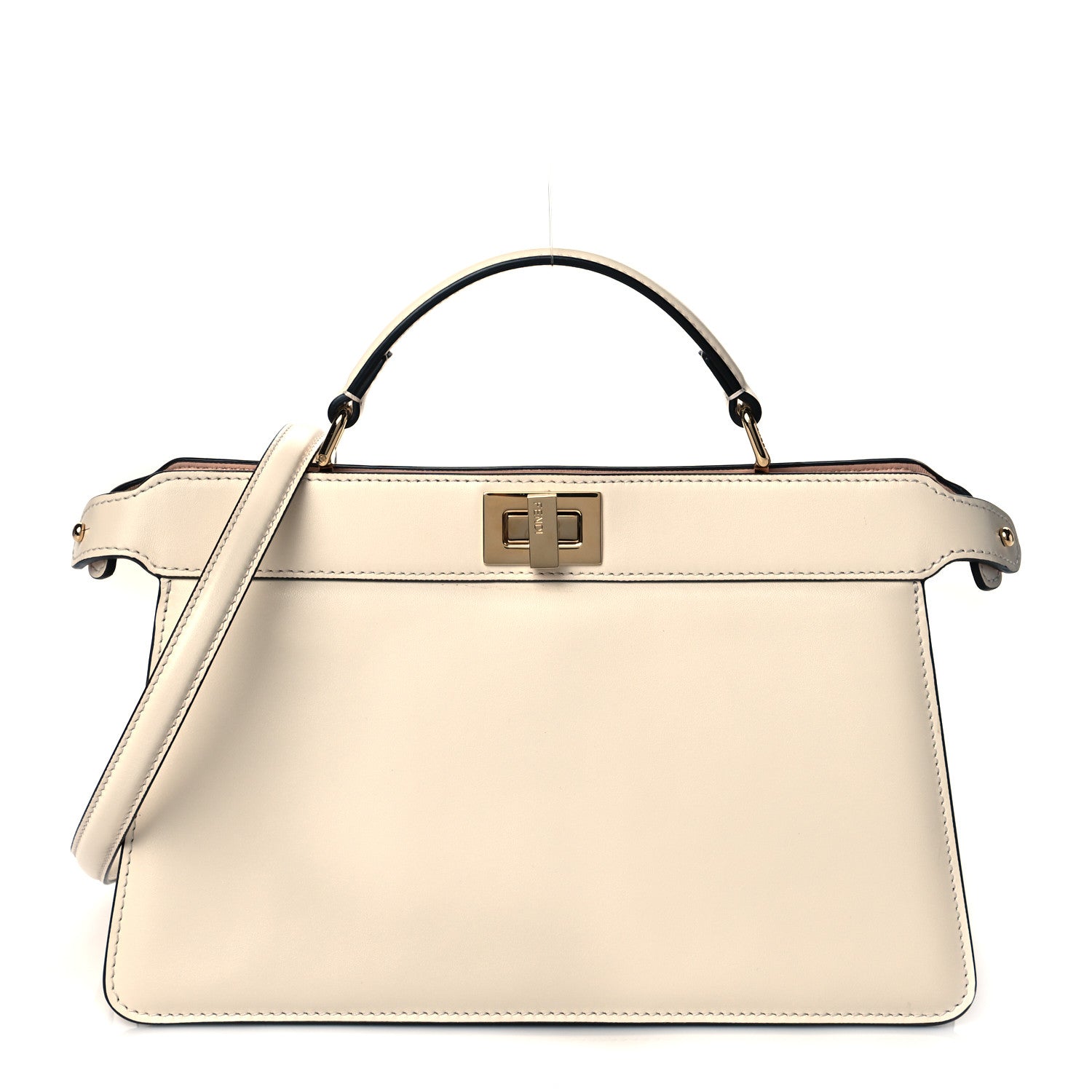 Fendi Vitello King Luxor Shiny Nappa Medium Peekaboo I SEE U East West Satchel White Light Rose 1 of 10