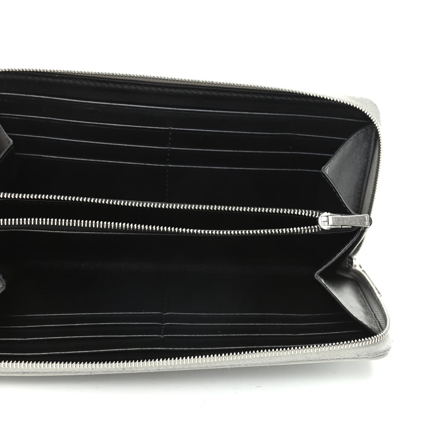 Laminated Grained Calfskin Large Zip Around Multifunction Wallet Silver
