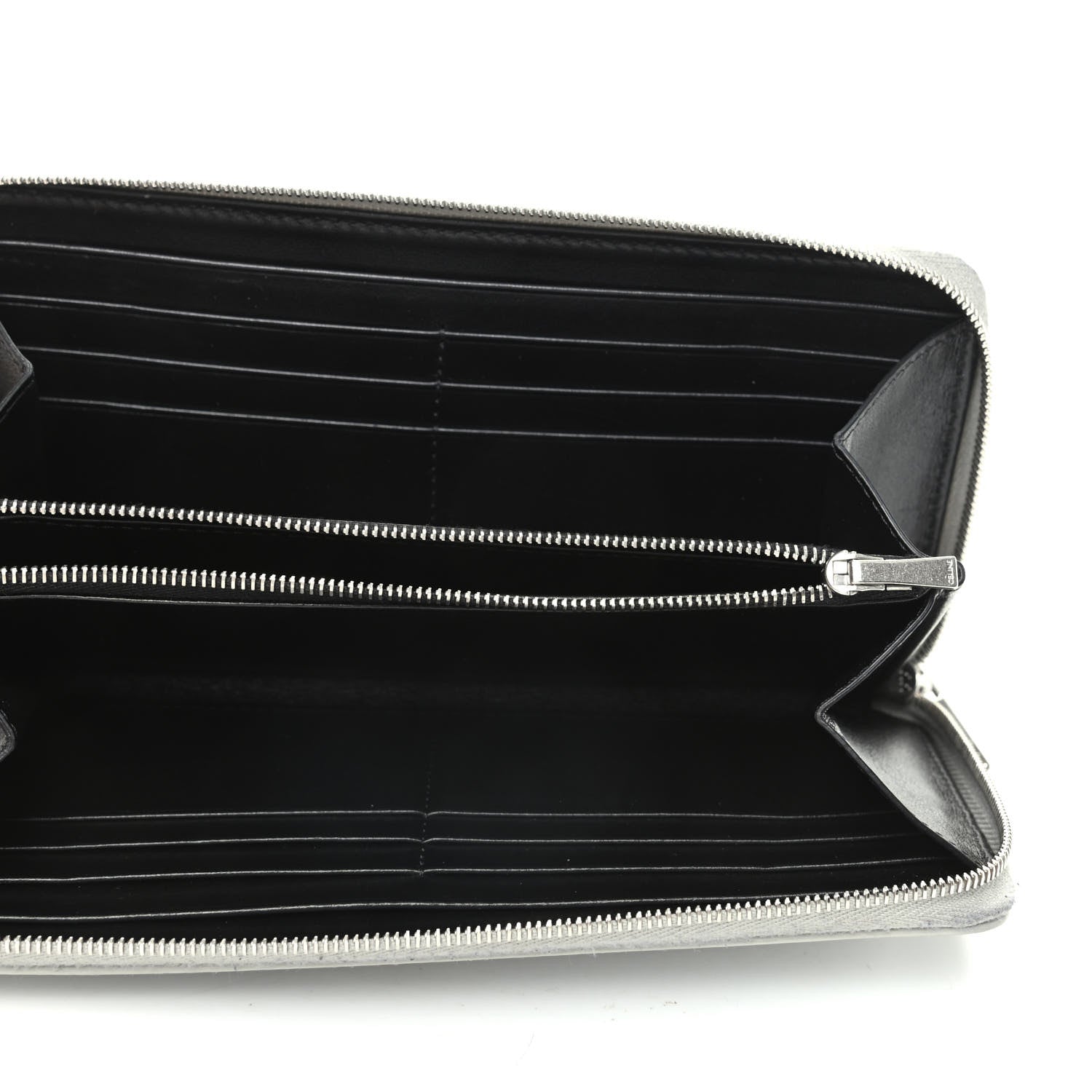 Celine Laminated Grained Calfskin Large Zip Around Multifunction Wallet Silver 5 of 7