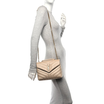 Saint Laurent Calfskin Y Quilted Monogram Small Loulou Chain Satchel Dark Beige 2 of 11