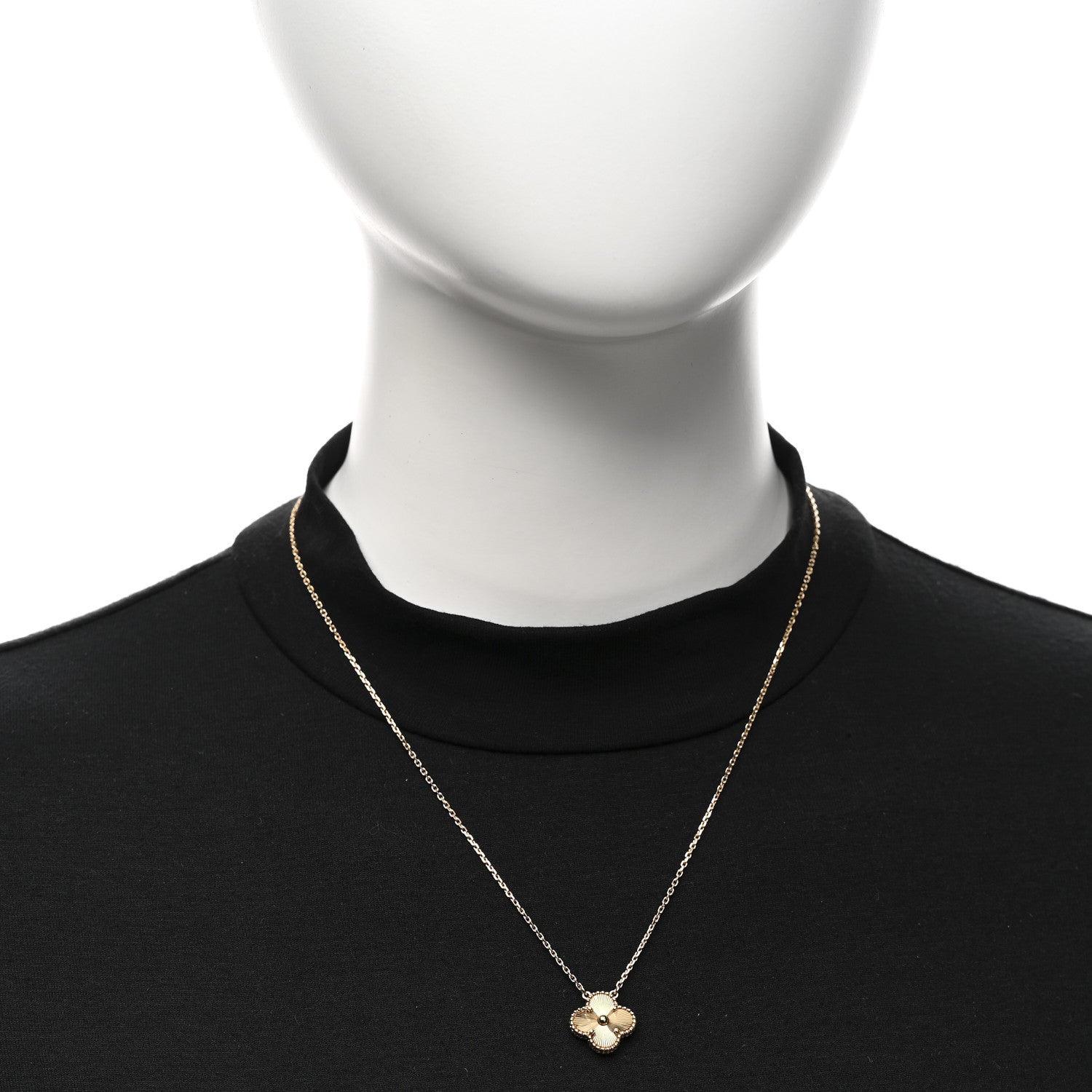Van Cleef & Arpels 18K Yellow Gold Guilloche Vintage Alhambra Pendant Necklace 2 of 6