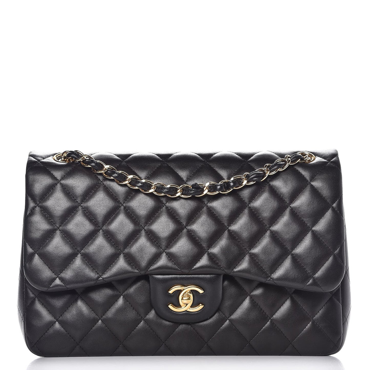 Lambskin Quilted Jumbo Double Flap Black