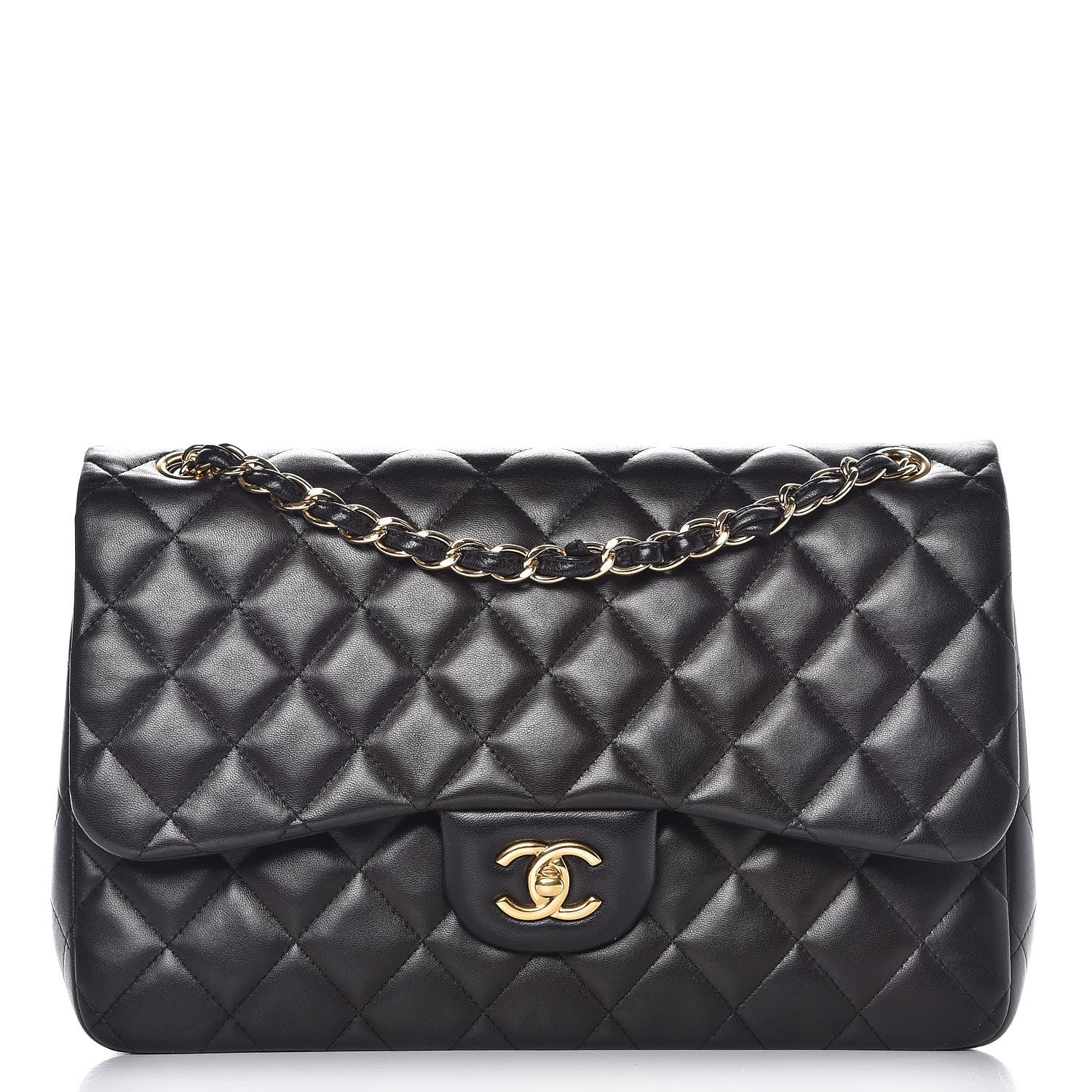 Chanel Lambskin Quilted Jumbo Double Flap Black 1 of 10