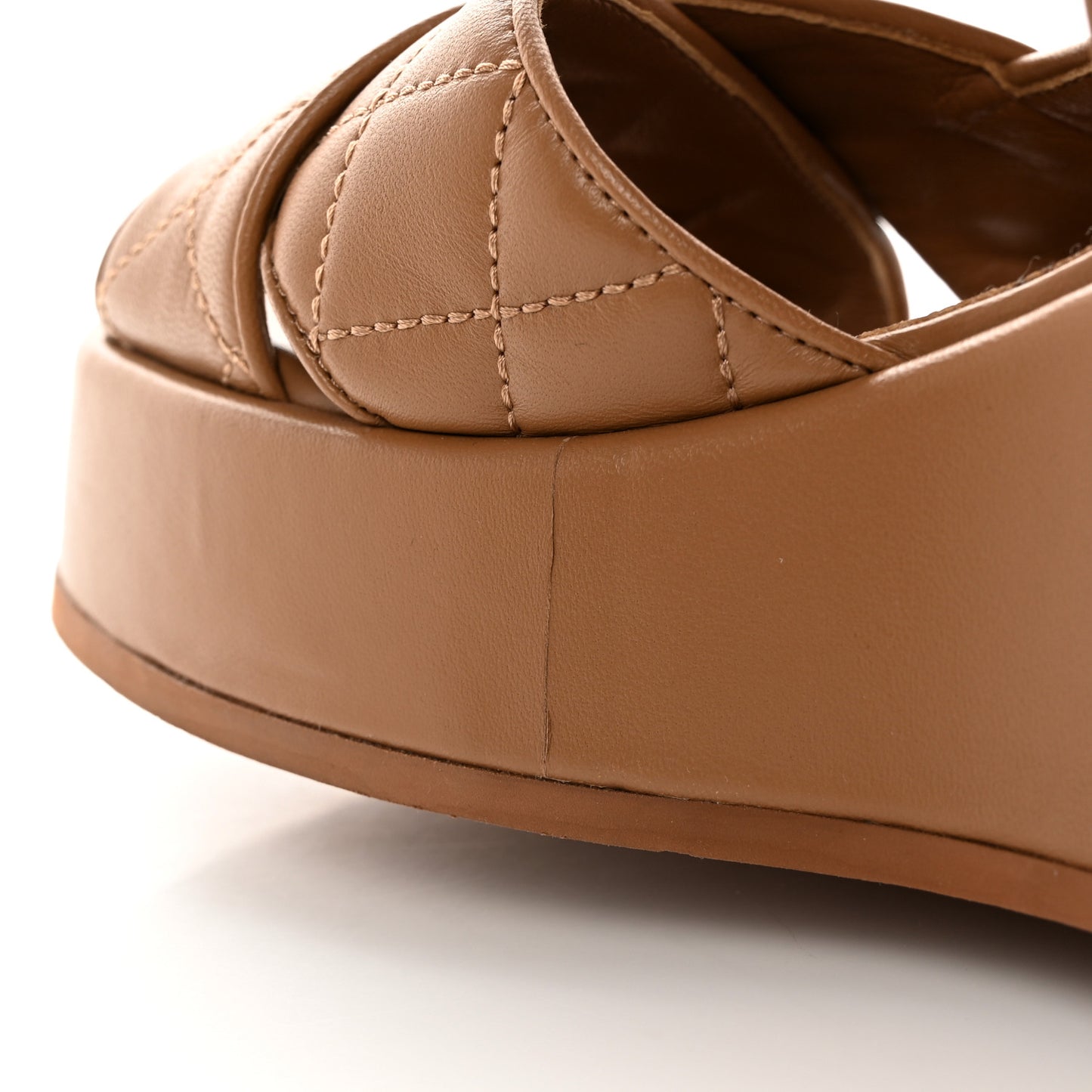 Lambskin Quilted CC Platform Sandals 39 Beige