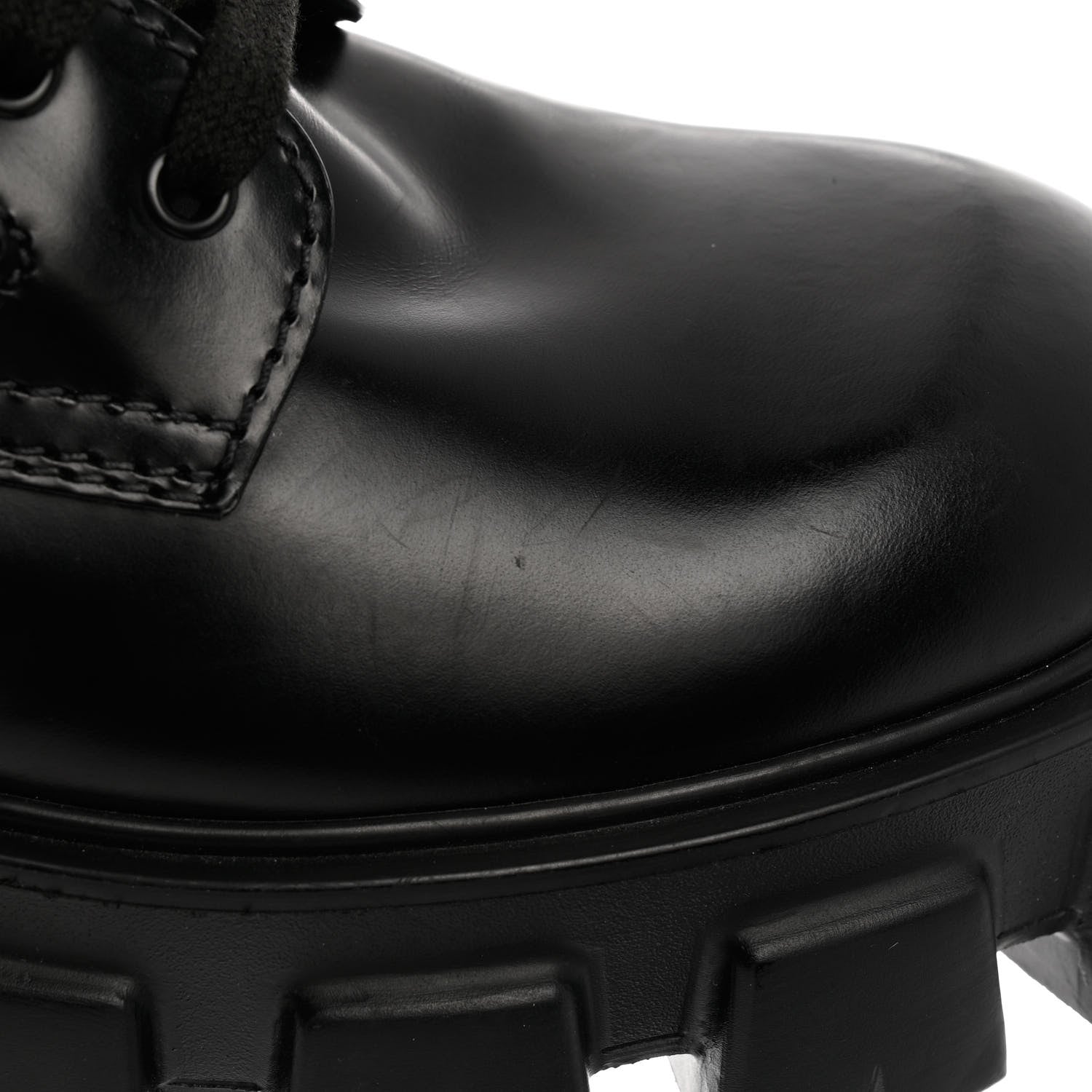Prada Spazzolato Rois Re-Nylon Metal Triangle Logo Mens Monolith Pouch Pocket 60mm Combat Boots 9 Black 9 of 11