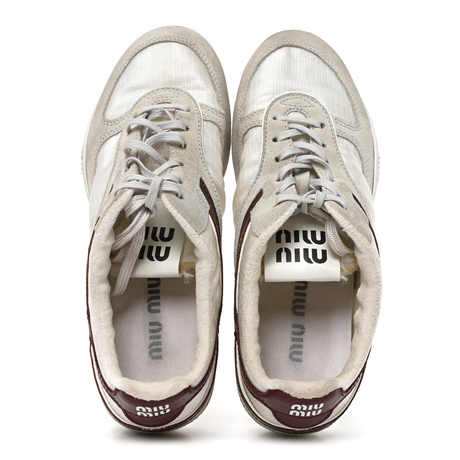 Miu Miu Technical Fabric Suede Gymnasium Sneakers 38 White Burgundy 5 of 8