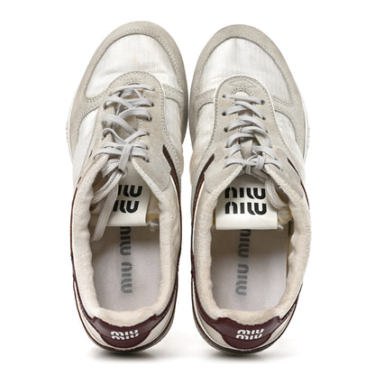 Miu Miu Technical Fabric Suede Gymnasium Sneakers 38 White Burgundy 5 of 8