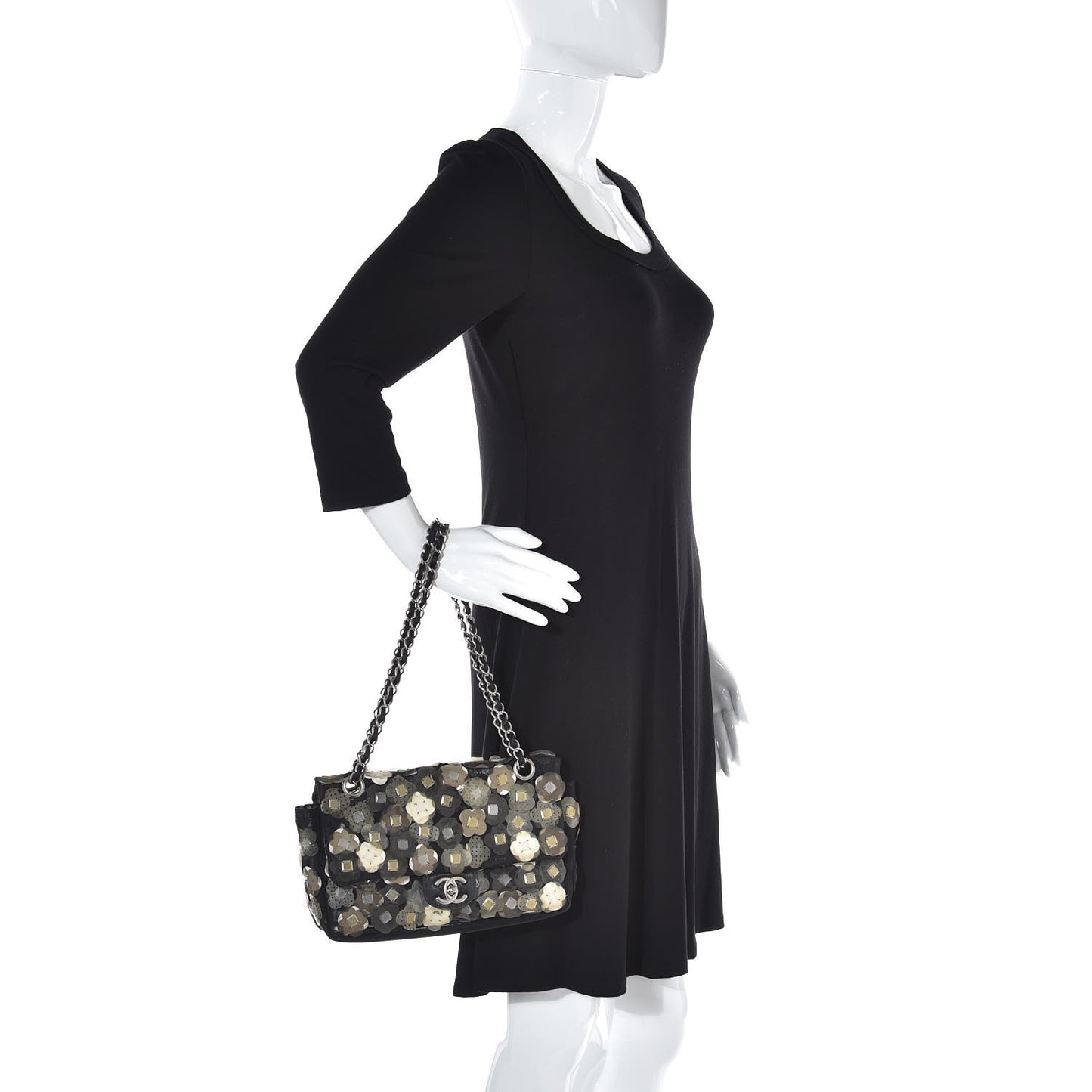 Nylon Camellia Medium Flap Black