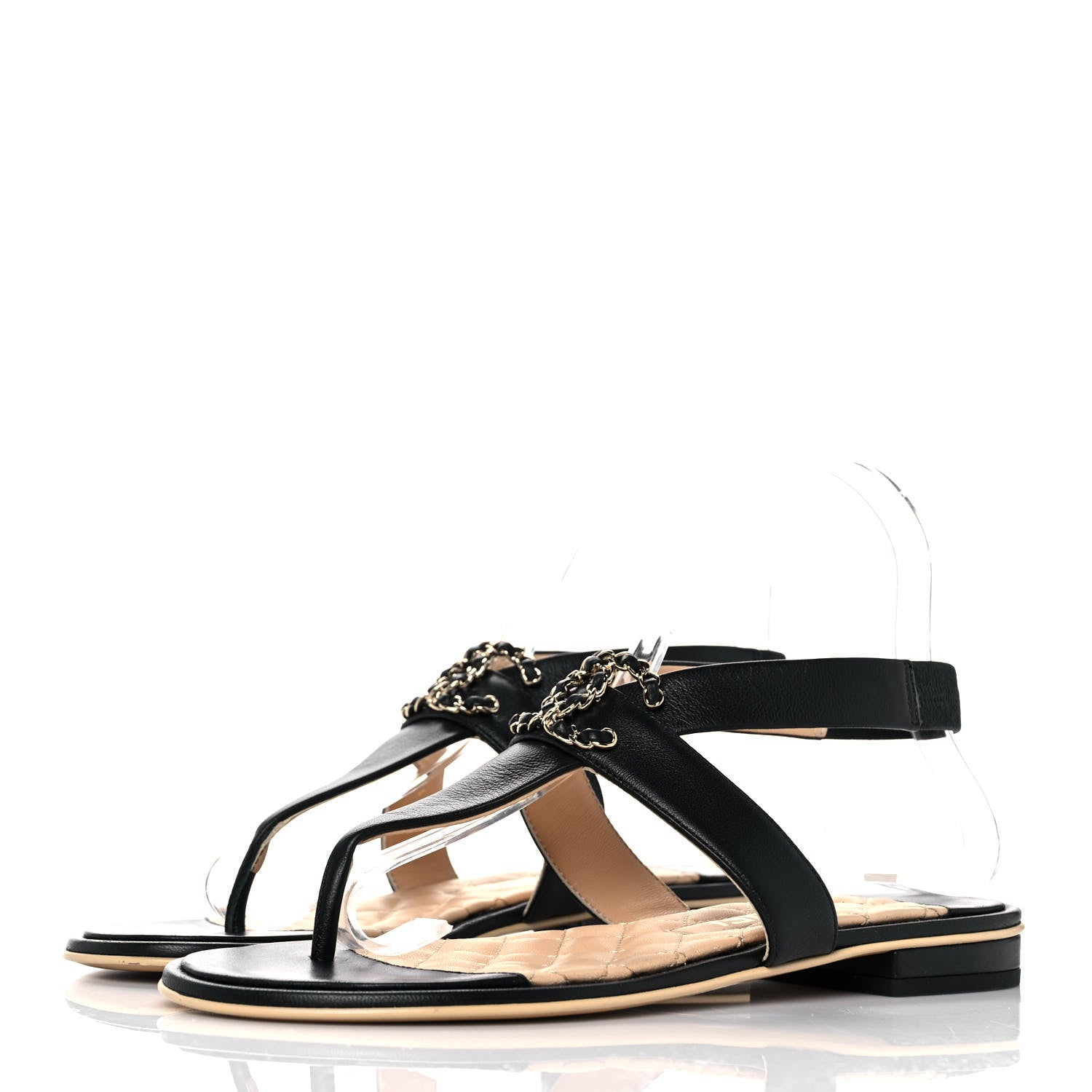 Chanel Lambskin Chain CC Thong Sandals 38 Black 3 of 8