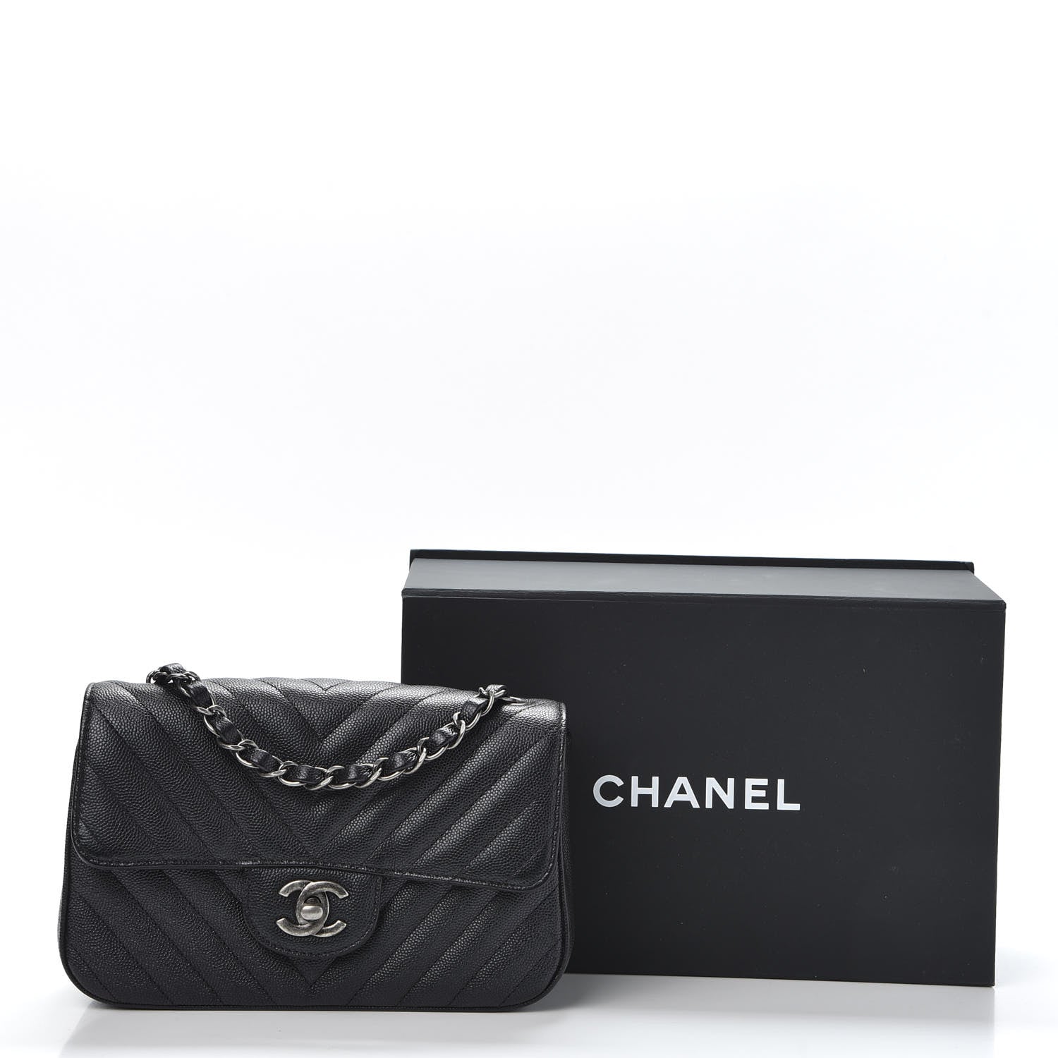 Chanel Iridescent Caviar Chevron Quilted Mini Rectangular Flap Black 10 of 10